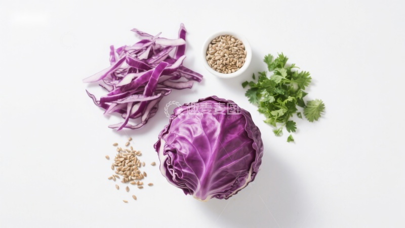 高清大图下载【趣麦麦图】紫甘蓝与香菜等食材摆拍