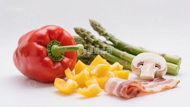 新鲜蔬菜与培根食材展示