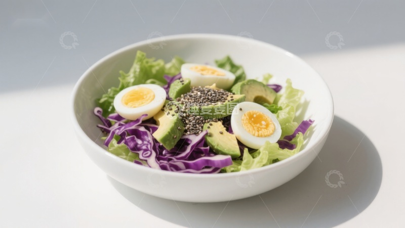 高清大图下载【趣麦麦图】沙拉碗中的蔬菜与鸡蛋