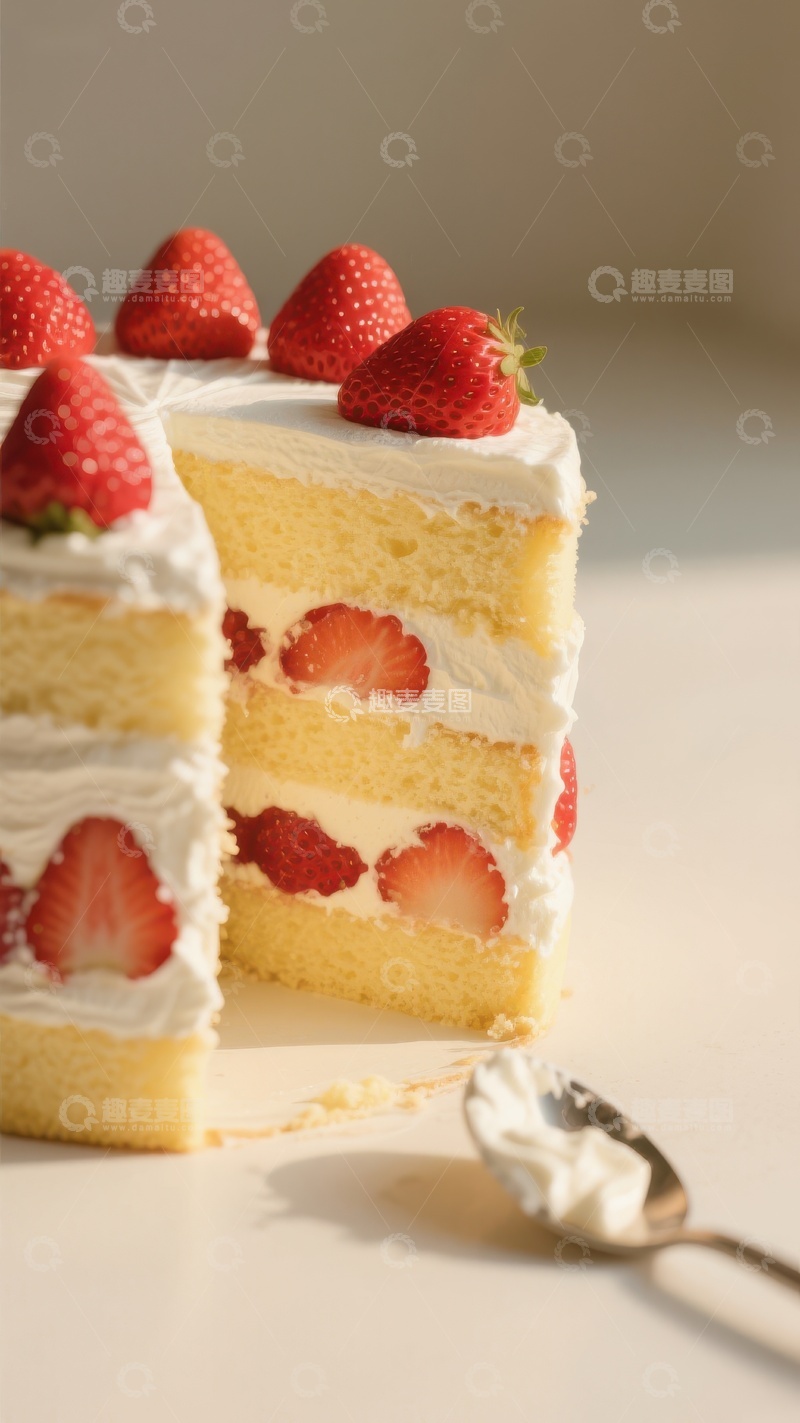 高清大图下载【趣麦麦图】草莓奶油蛋糕切片展示