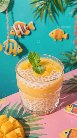 芒果珍珠奶茶，夏日清凉饮品