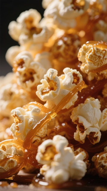 焦糖覆盖的爆米花特写