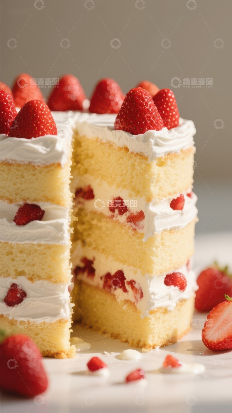 高清大图下载【趣麦麦图】草莓奶油蛋糕切片展示