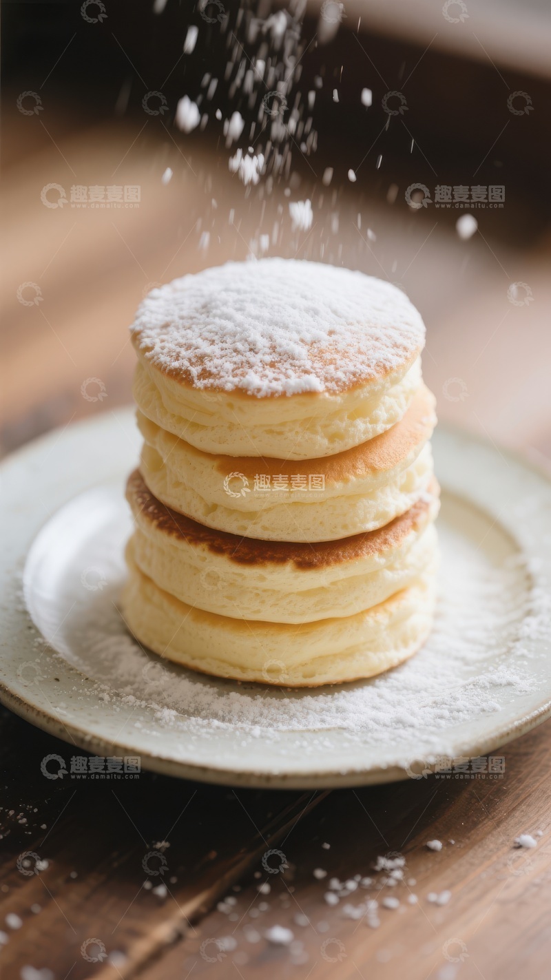 高清大图下载【趣麦麦图】撒糖粉的松软煎饼堆