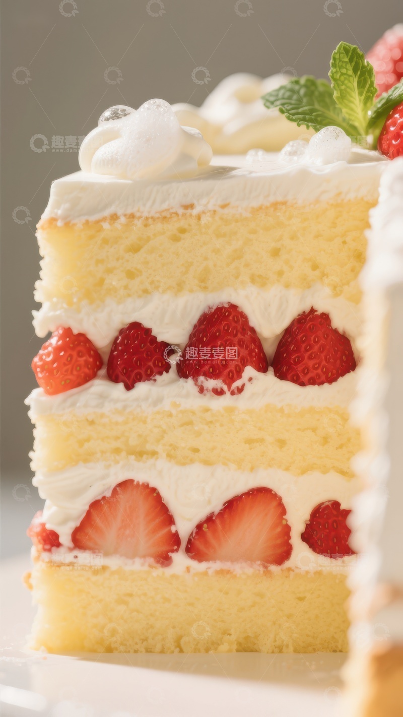 高清大图下载【趣麦麦图】草莓奶油蛋糕切片