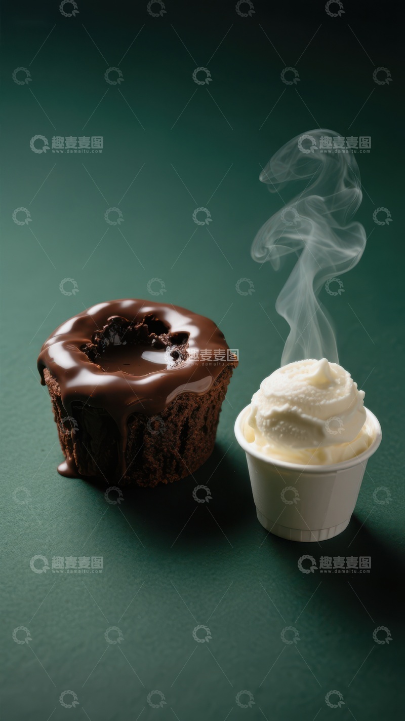 高清大图下载【趣麦麦图】巧克力熔岩蛋糕与冰淇淋