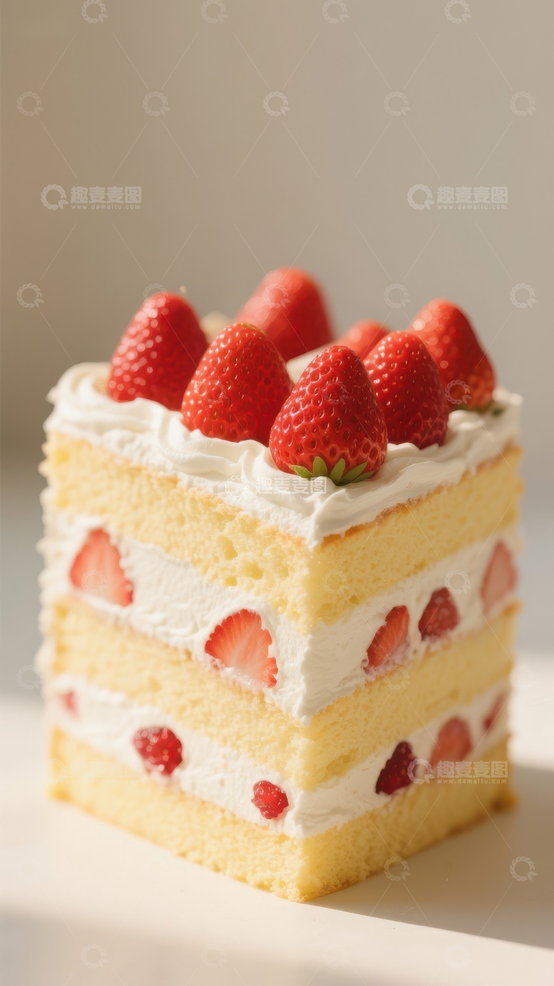 高清大图下载【趣麦麦图】草莓奶油蛋糕，层次分明