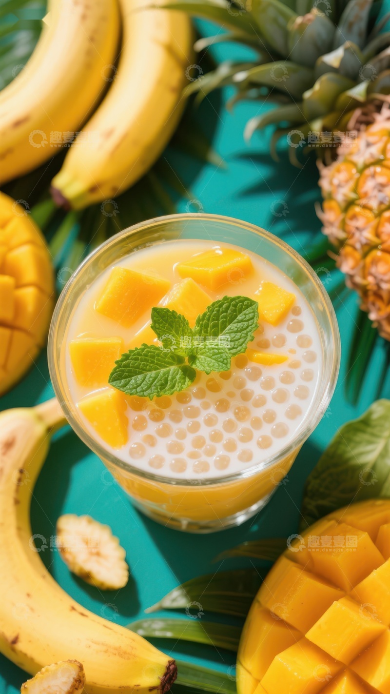 高清大图下载【趣麦麦图】热带水果西米露饮品