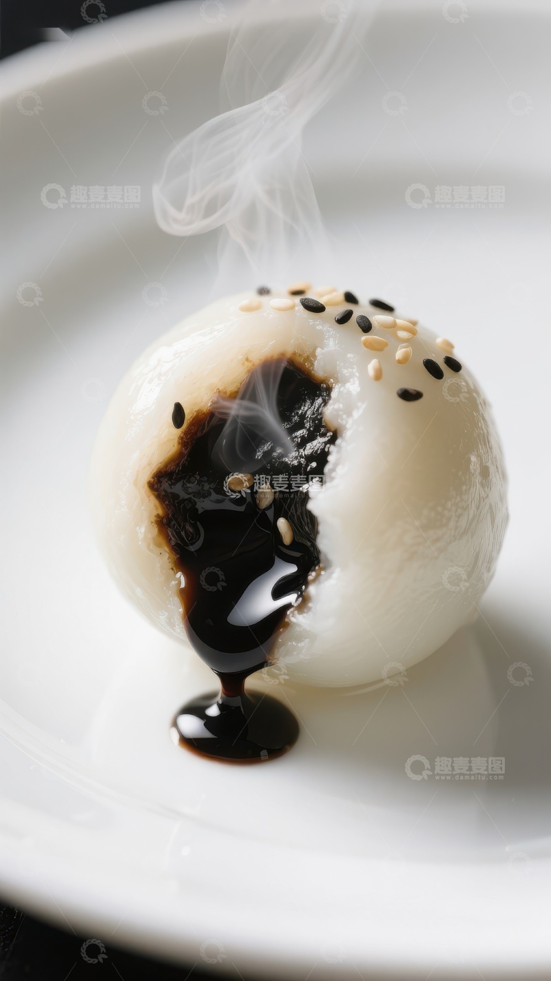 高清大图下载【趣麦麦图】热腾汤圆淋酱特写