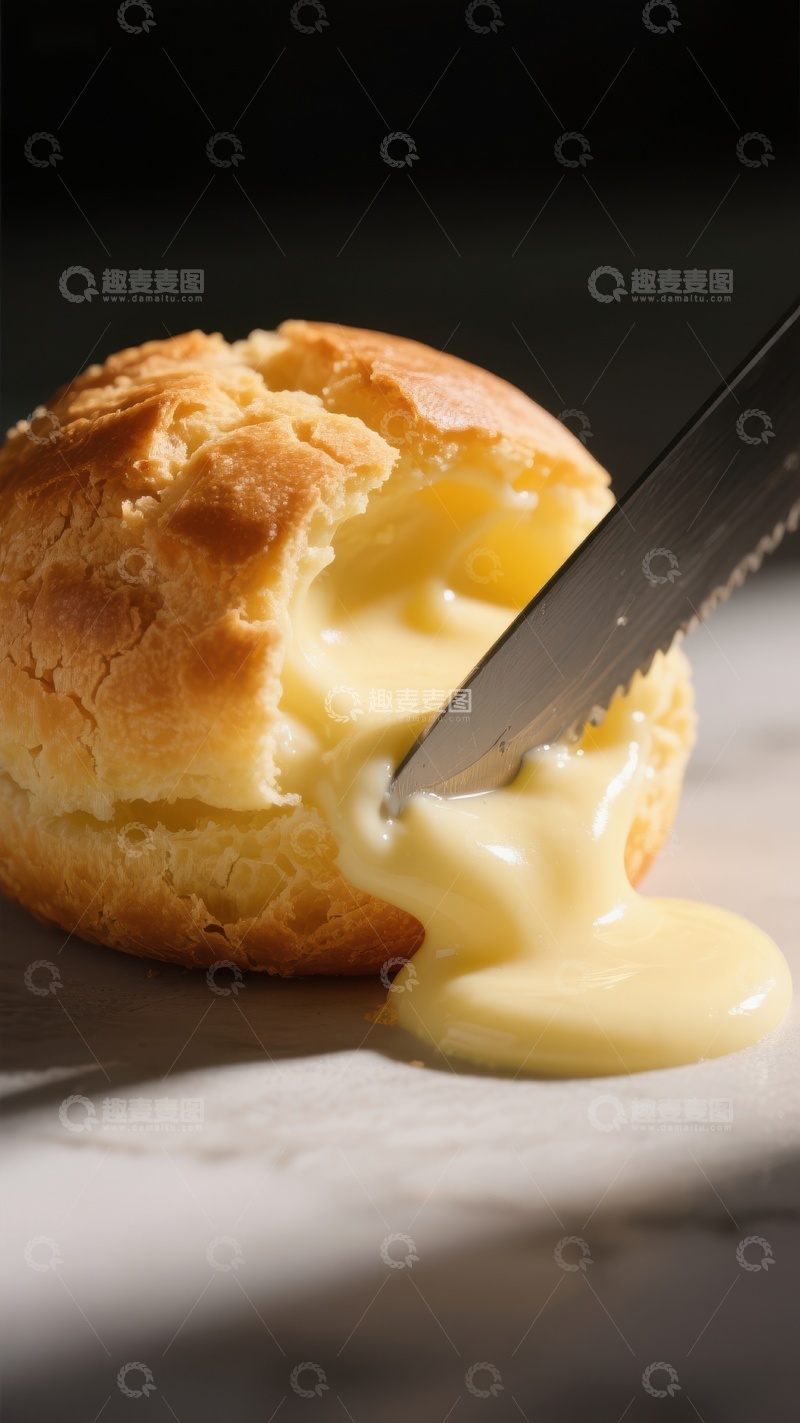 高清大图下载【趣麦麦图】奶油泡芙切开，馅料流淌