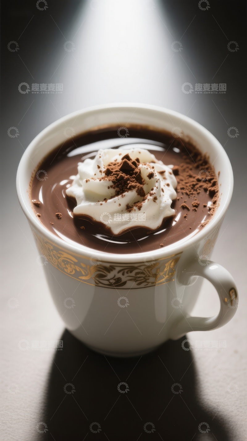 高清大图下载【趣麦麦图】热巧克力配奶油与可可粉