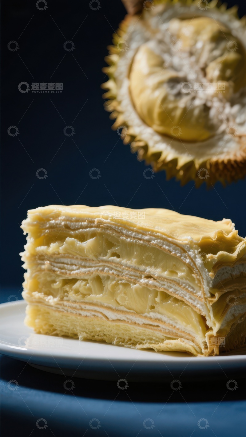 高清大图下载【趣麦麦图】榴莲千层蛋糕特写