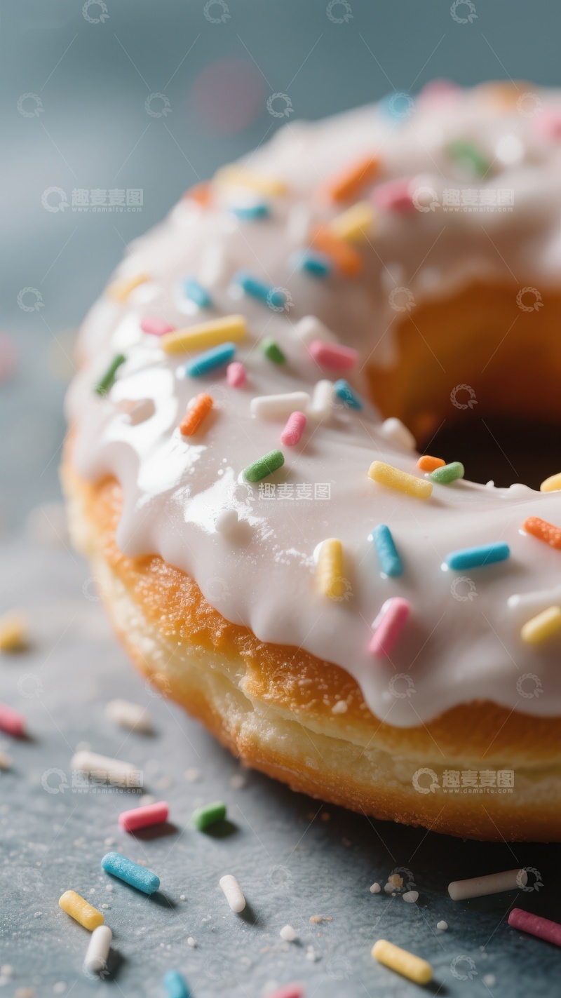 高清大图下载【趣麦麦图】撒满彩色糖粒的奶油甜甜圈