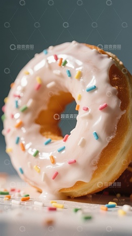 奶油糖霜甜甜圈，彩色撒料点缀