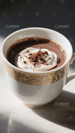 热巧克力配奶油与可可粉