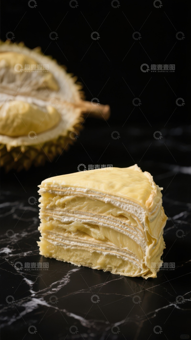 高清大图下载【趣麦麦图】榴莲千层蛋糕与新鲜榴莲