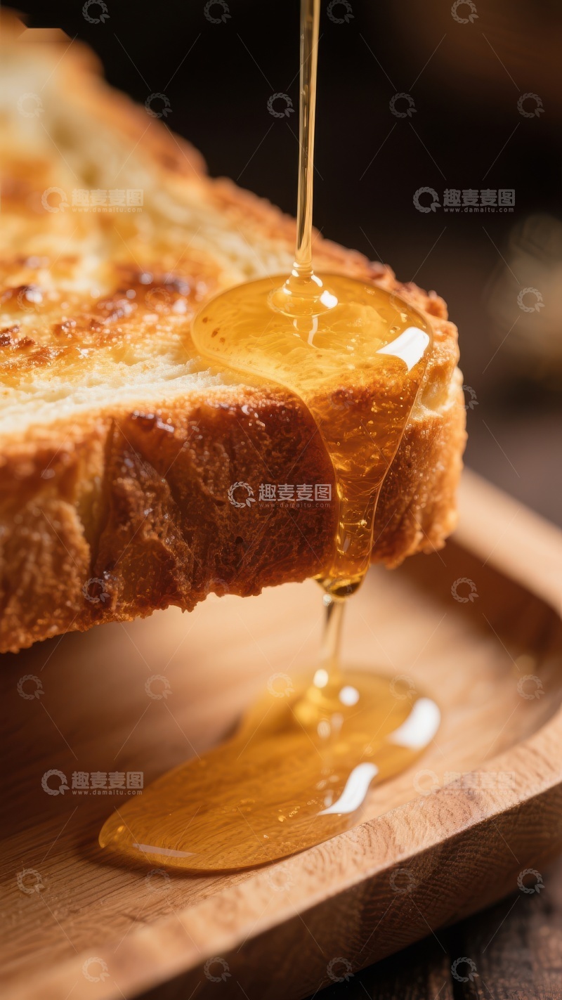 高清大图下载【趣麦麦图】蜂蜜缓缓滴落于烤面包上