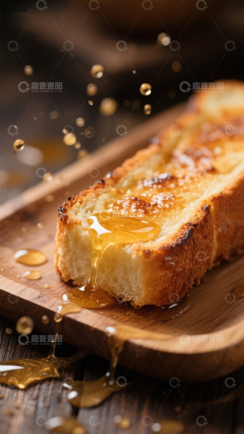 高清大图下载【趣麦麦图】蜂蜜淋在烤面包上，滴落瞬间