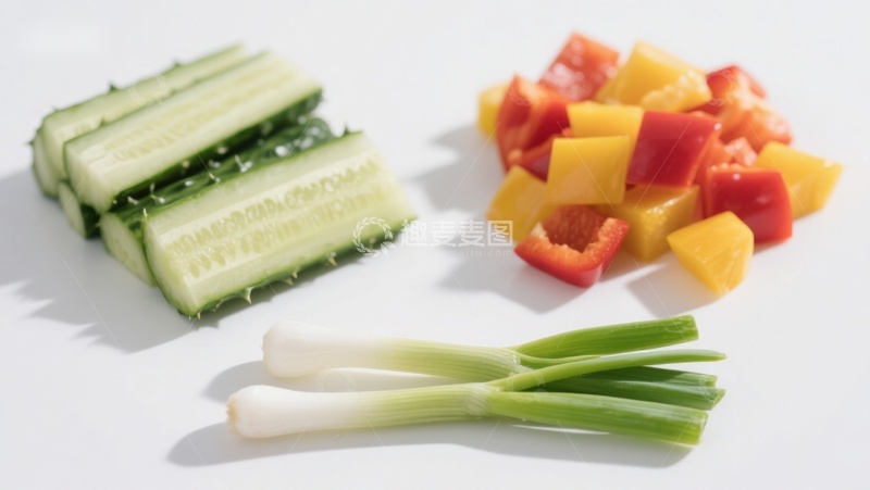 高清大图下载【趣麦麦图】切好的黄瓜彩椒与葱