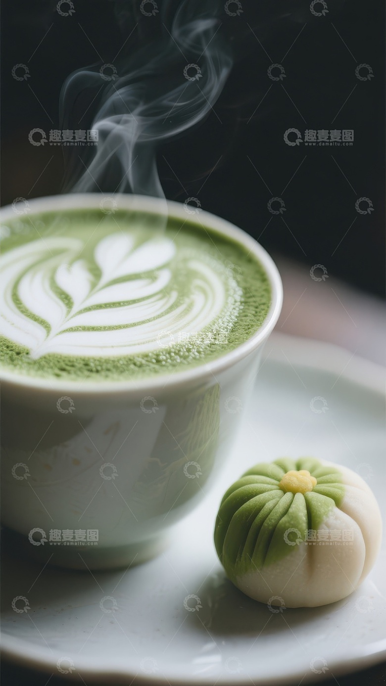 抹茶拿铁与花形点心