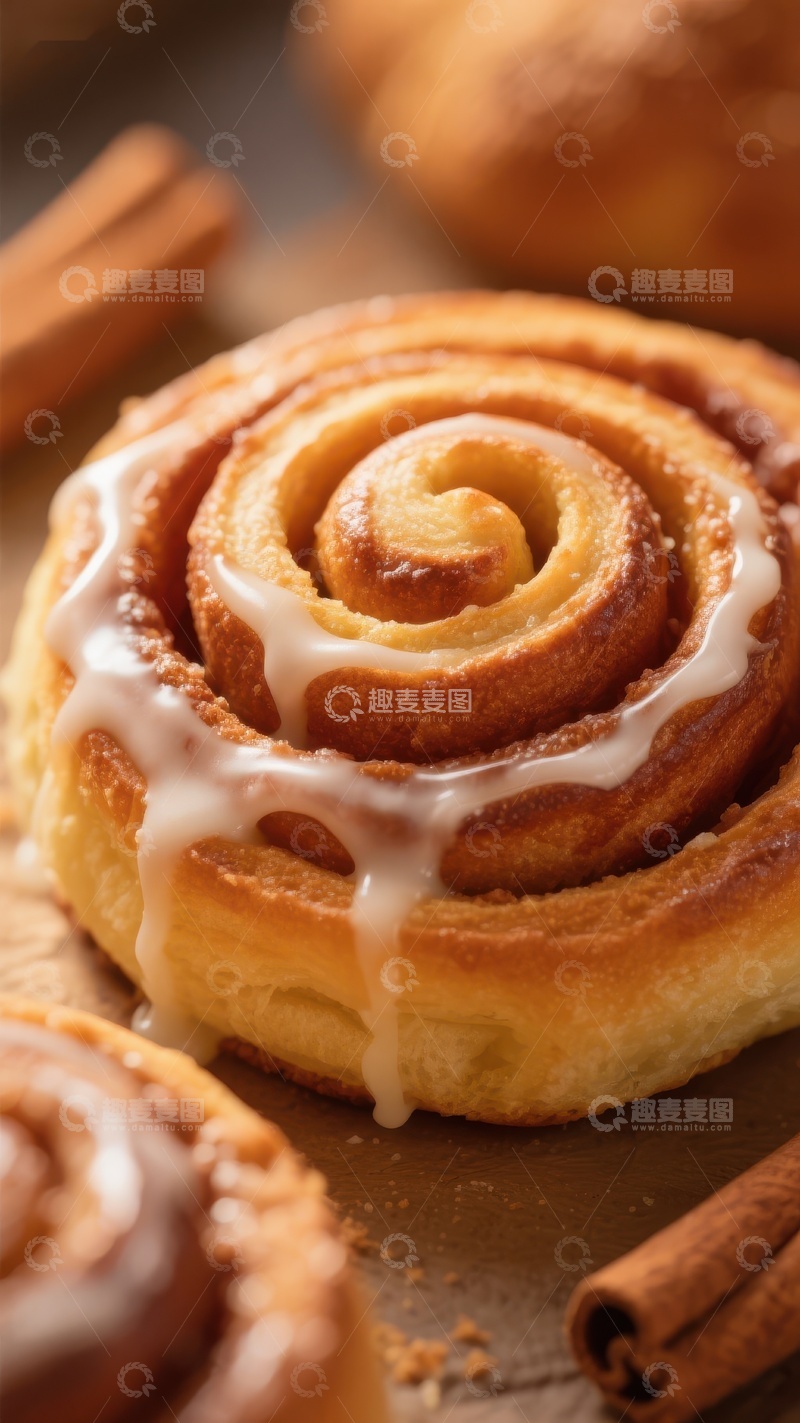 高清大图下载【趣麦麦图】新鲜出炉的肉桂卷特写