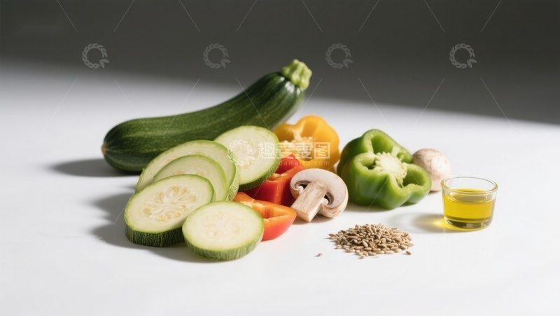 高清大图下载【趣麦麦图】新鲜蔬菜与调味料静物