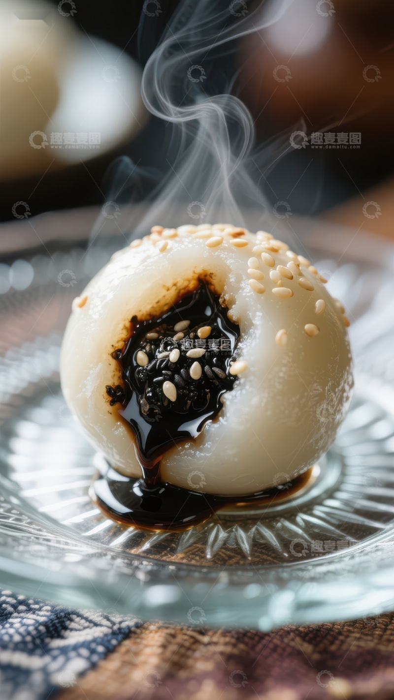 高清大图下载【趣麦麦图】热腾腾的芝麻汤圆