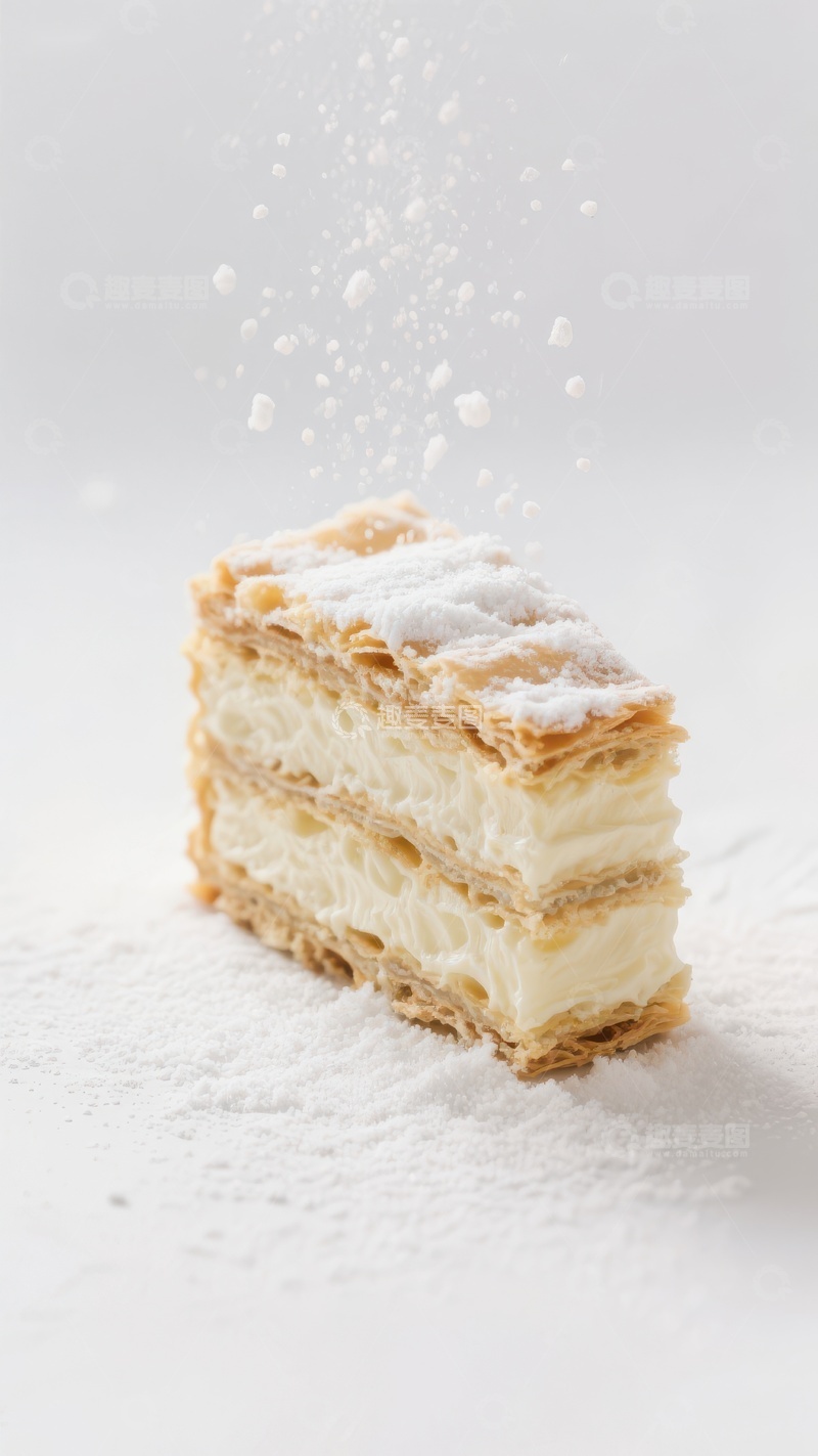 高清大图下载【趣麦麦图】撒粉的奶油酥皮蛋糕