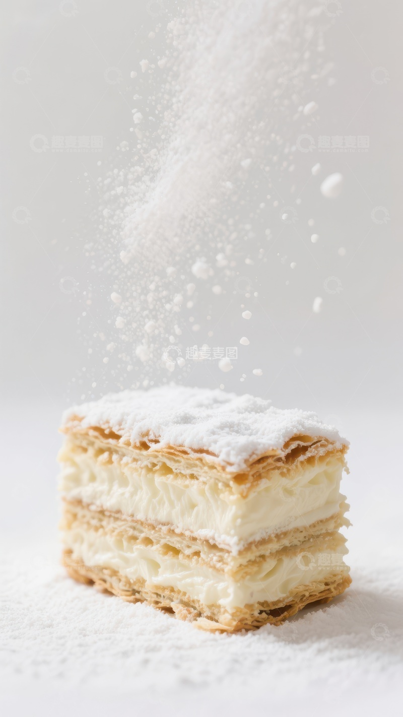 高清大图下载【趣麦麦图】奶油千层酥撒上糖粉的瞬间