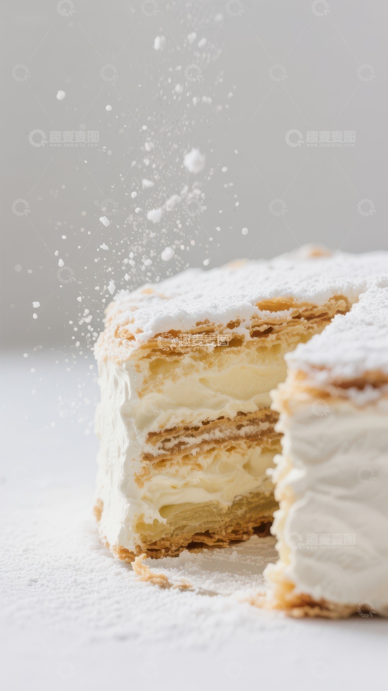 高清大图下载【趣麦麦图】奶油夹心蛋糕撒粉瞬间