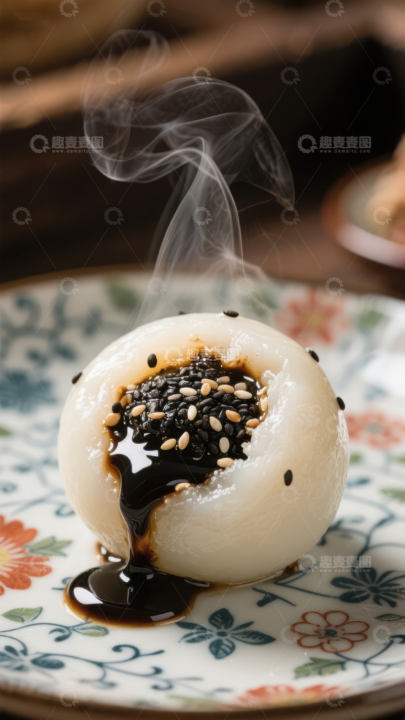 高清大图下载【趣麦麦图】热腾腾的芝麻汤圆，香气四溢