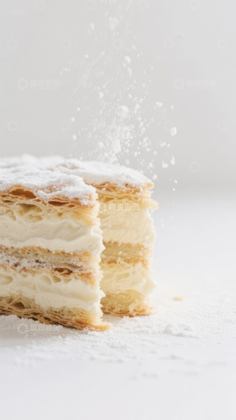 高清大图下载【趣麦麦图】奶油酥皮蛋糕撒上糖粉的瞬间
