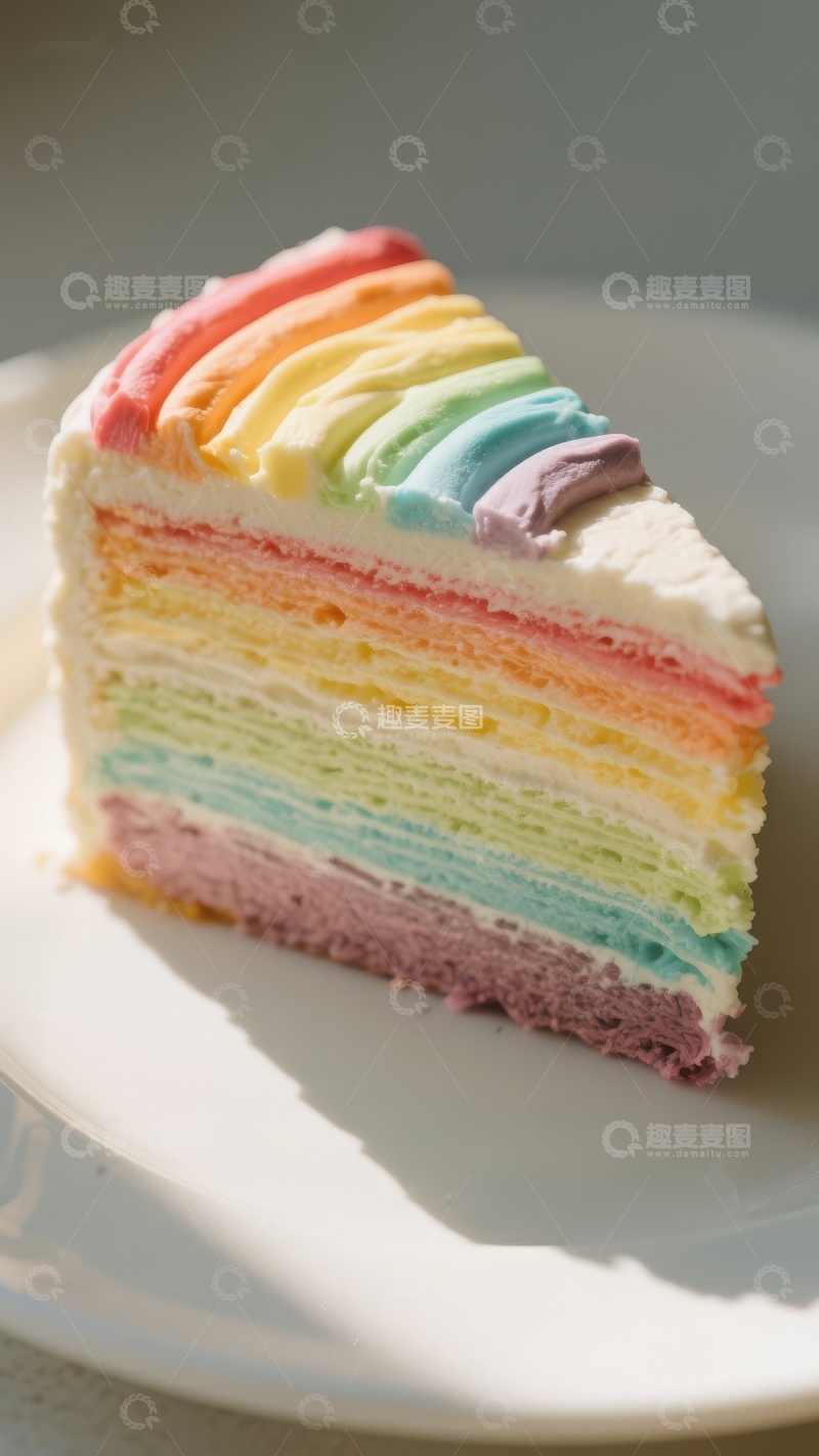 高清大图下载【趣麦麦图】彩虹蛋糕切片，色彩斑斓的美味