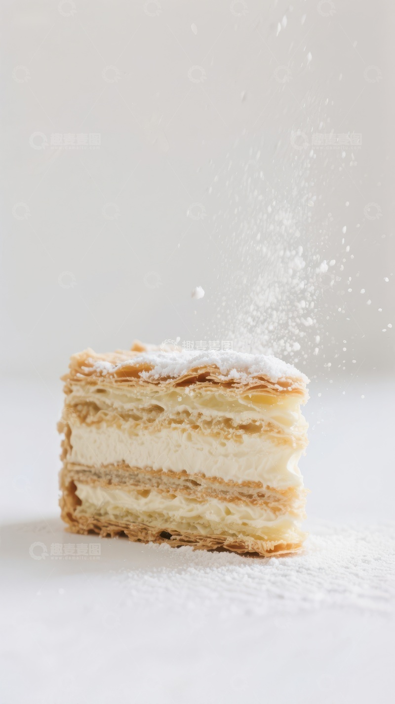 高清大图下载【趣麦麦图】撒粉瞬间的奶油蛋糕