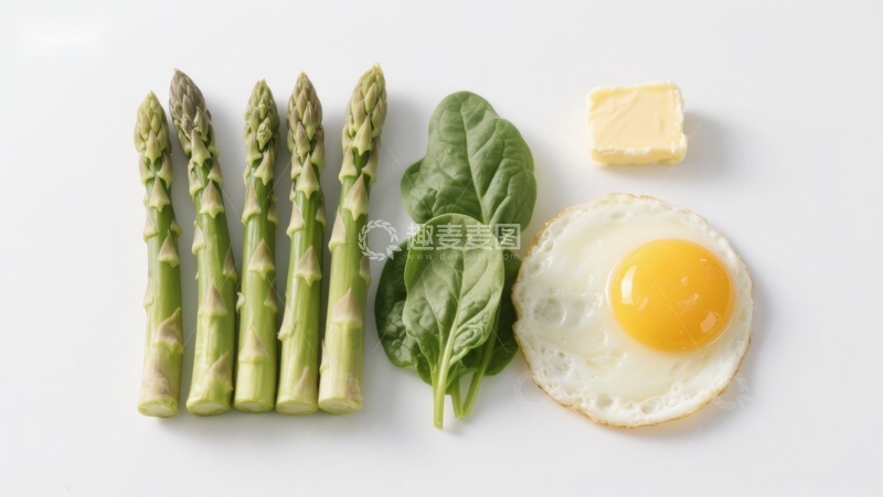 高清大图下载【趣麦麦图】芦笋菠菜煎蛋食材摆拍