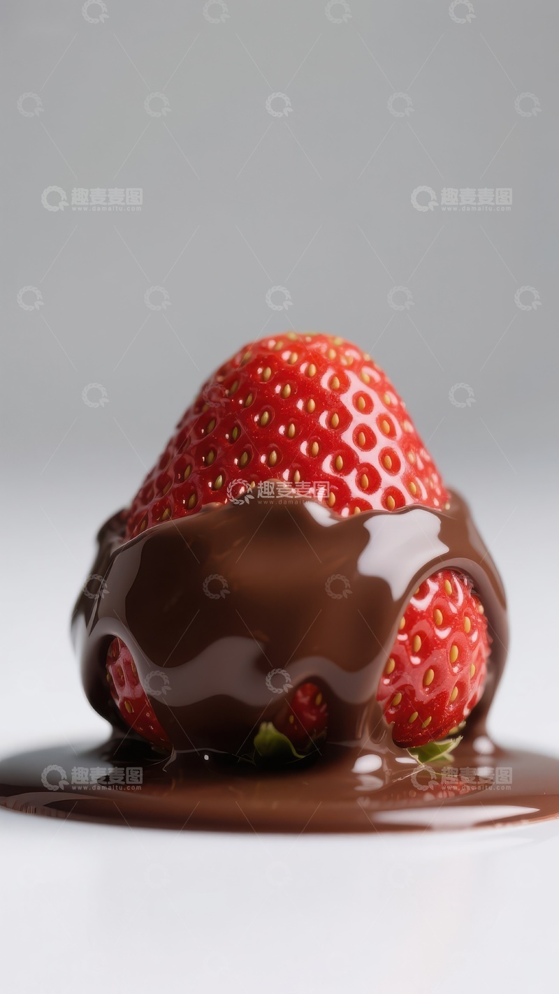 高清大图下载【趣麦麦图】巧克力覆盖的草莓特写