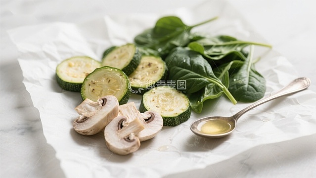 新鲜蔬菜与橄榄油摆拍