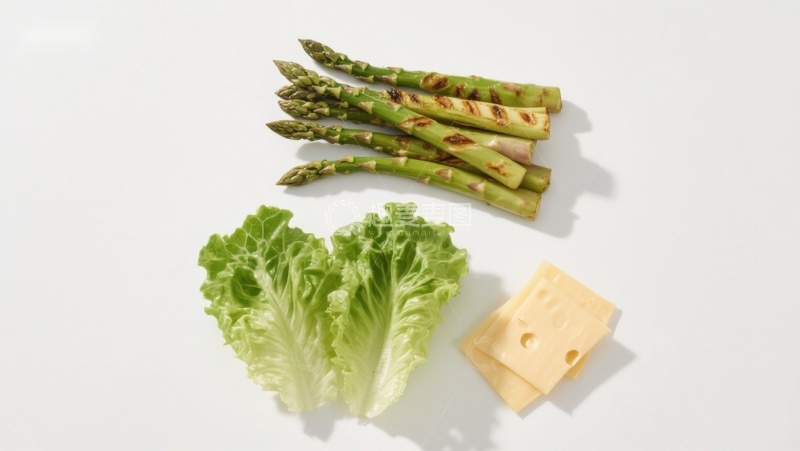 高清大图下载【趣麦麦图】芦笋生菜与奶酪静物