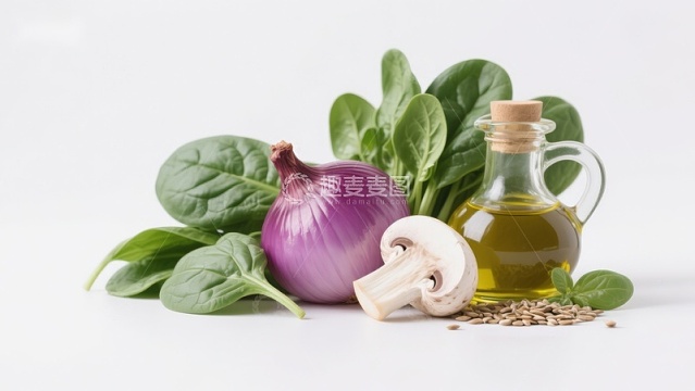 新鲜蔬菜与橄榄油摆拍