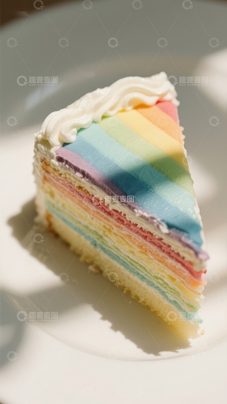 彩虹蛋糕切片，色彩斑斓的甜点