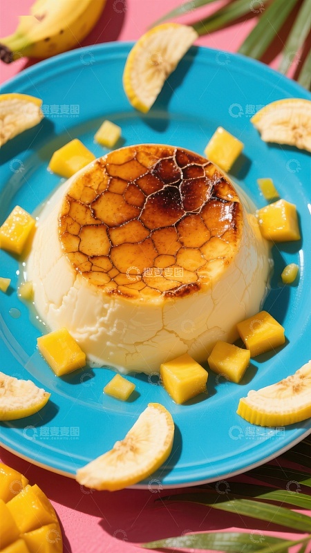 焦糖布丁配芒果块