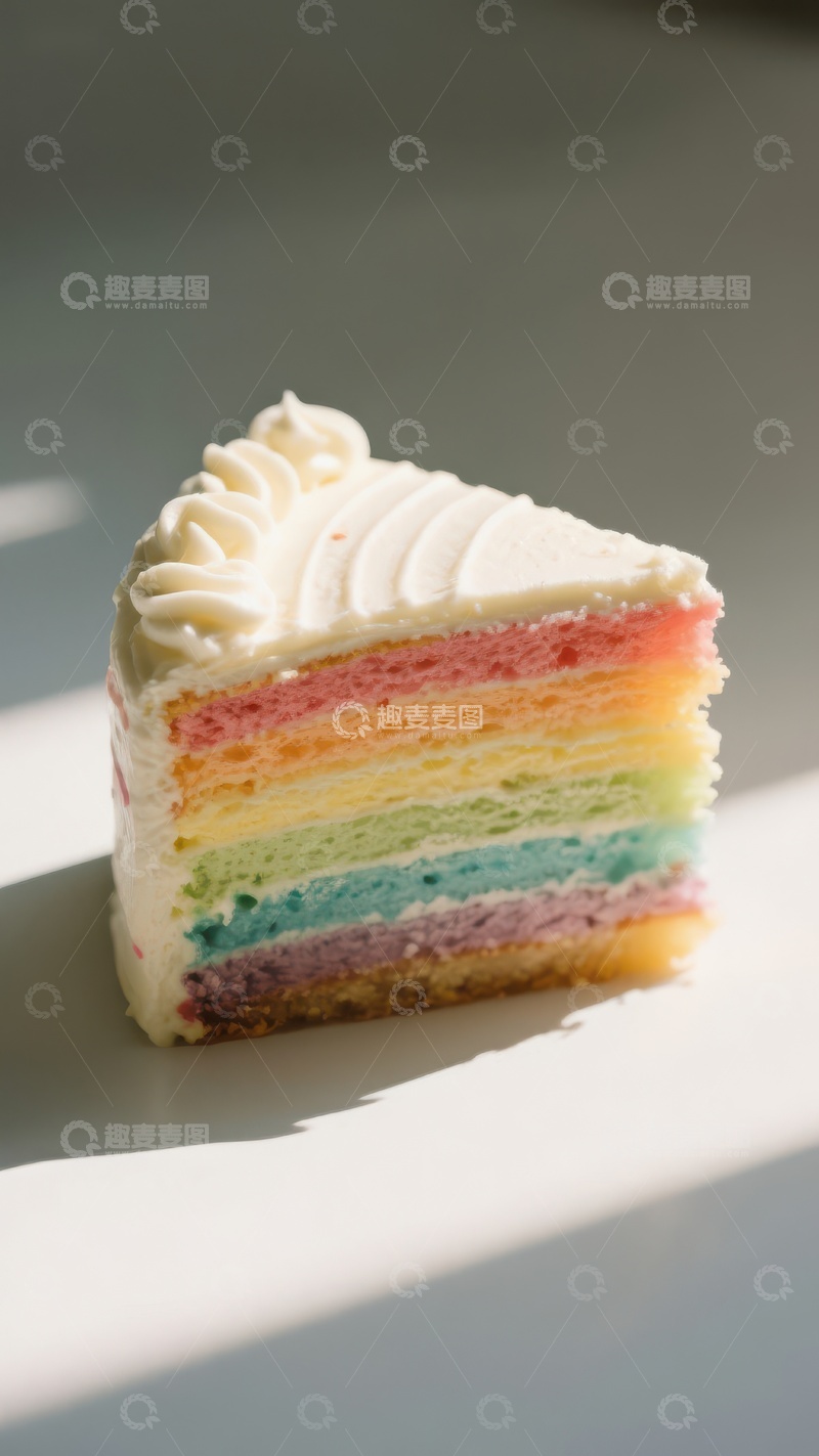 高清大图下载【趣麦麦图】彩虹蛋糕切片，层次分明色彩斑斓