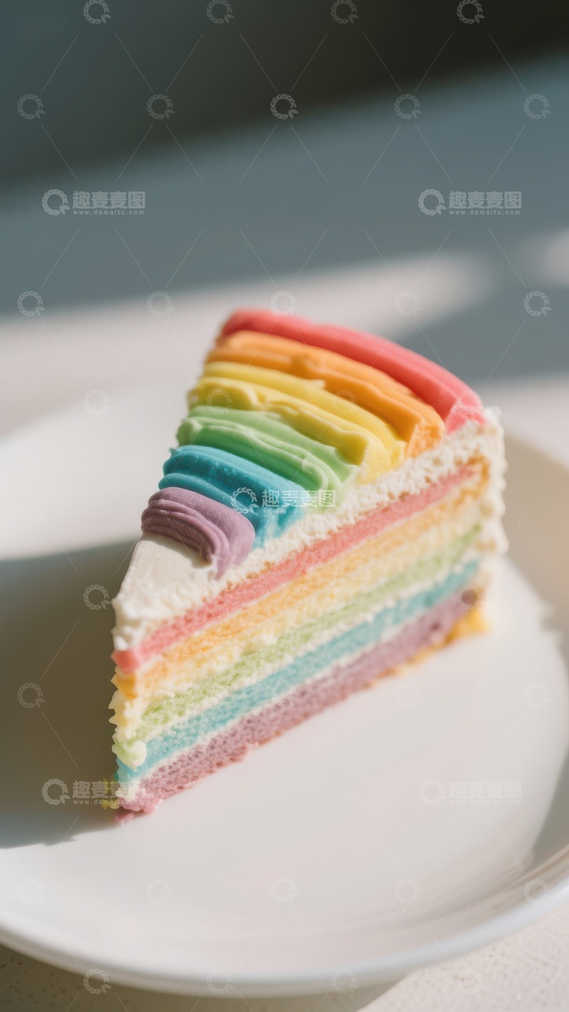 高清大图下载【趣麦麦图】彩虹蛋糕切片，色彩斑斓的美味