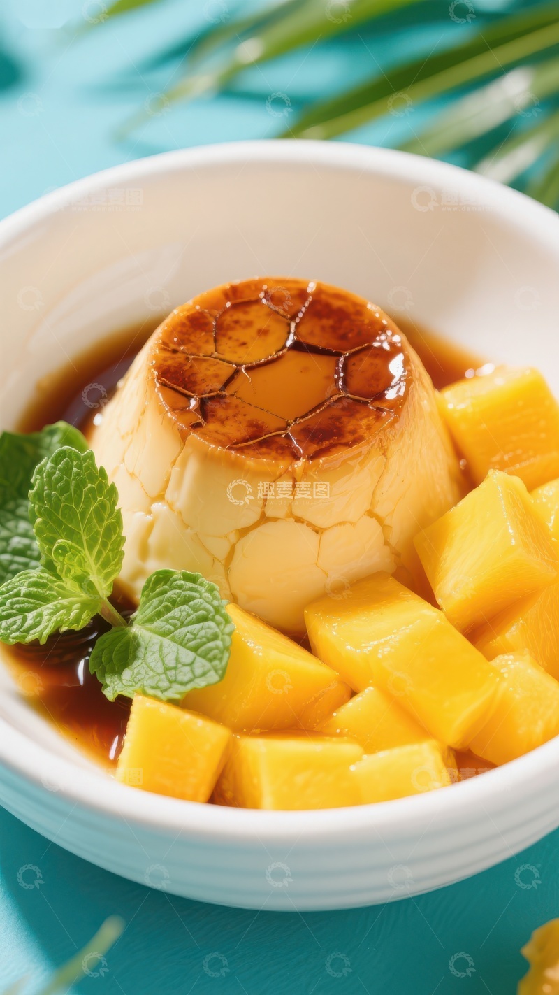 高清大图下载【趣麦麦图】焦糖布丁配芒果块