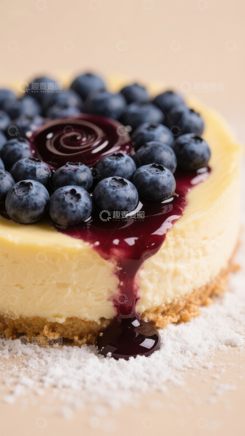 高清大图下载【趣麦麦图】蓝莓酱淋芝士蛋糕