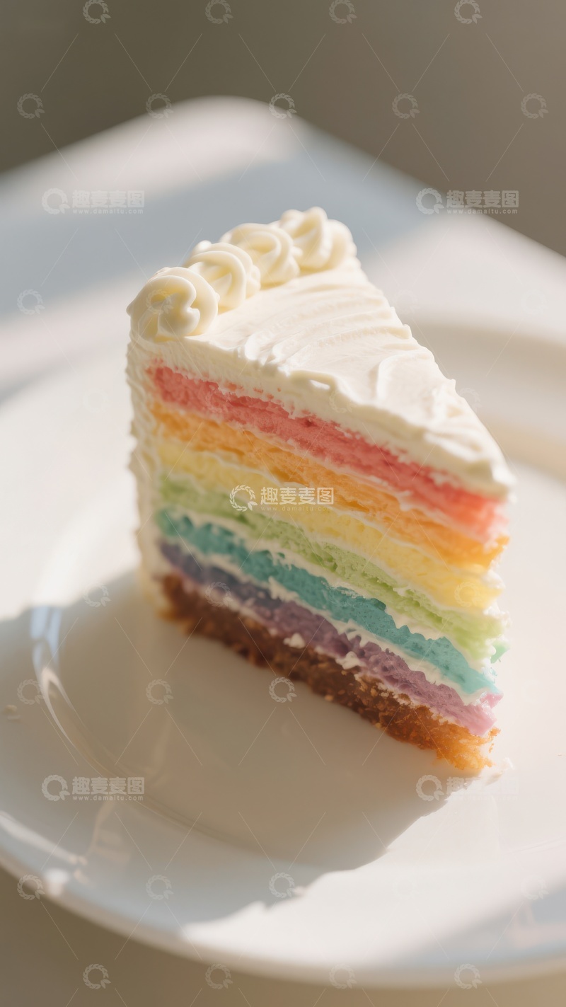高清大图下载【趣麦麦图】彩虹蛋糕切片，色彩斑斓的甜点