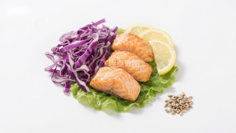 高清大图下载【趣麦麦图】三文鱼配紫甘蓝与柠檬