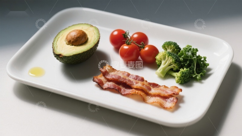 高清大图下载【趣麦麦图】盘中摆放的牛油果培根蔬菜