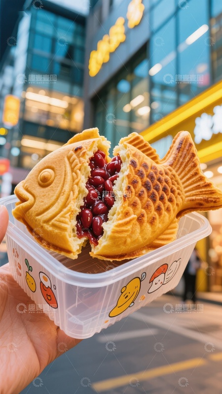 街头美食：鱼形红豆饼