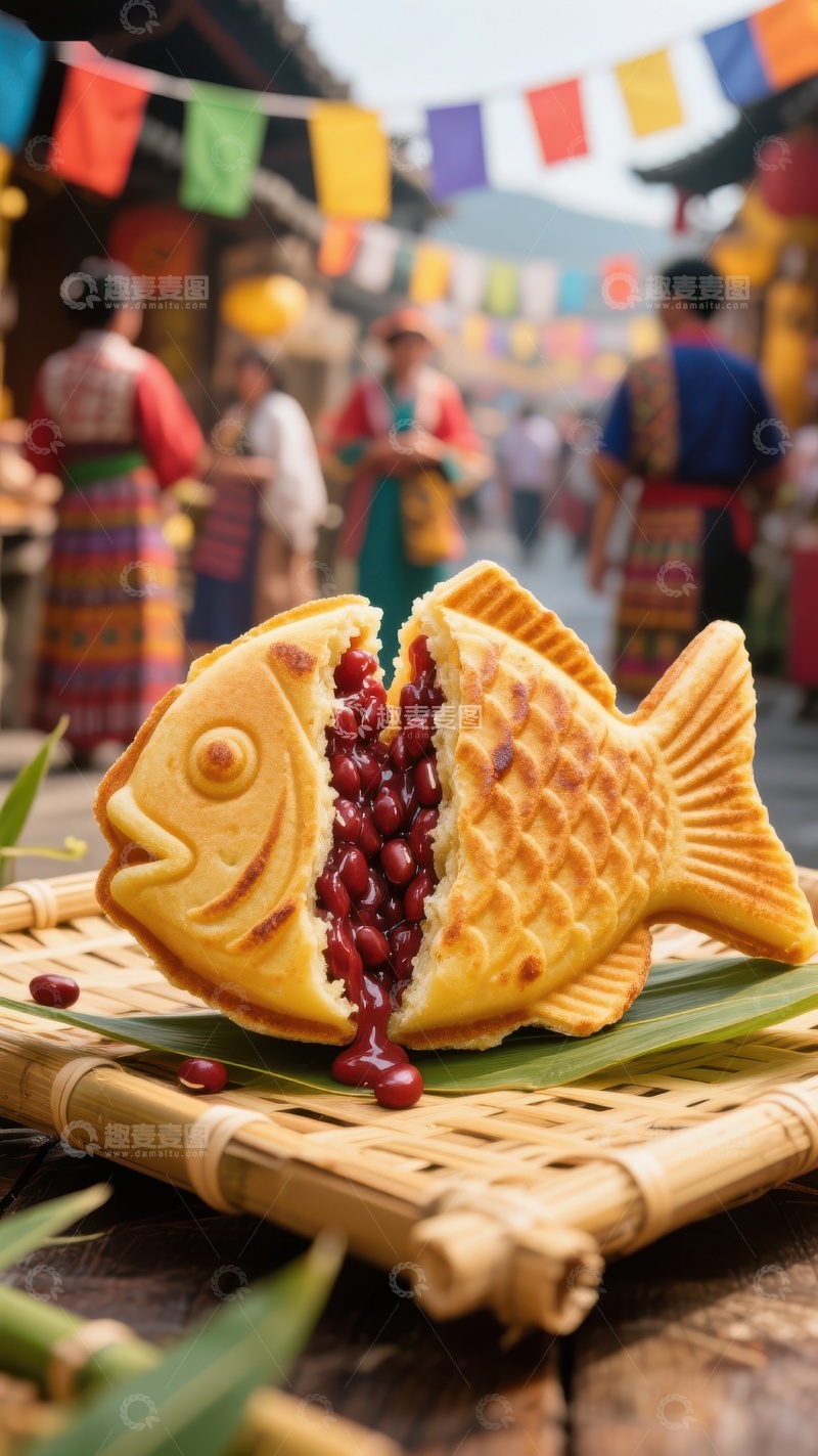 高清大图下载【趣麦麦图】鱼形糕点填满红豆，传统节日美食